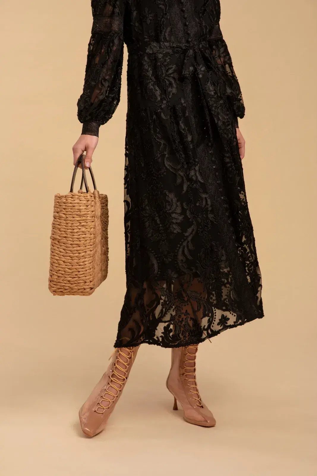 GDS Lila Lace Midi Dress Black Size 10 photo 3