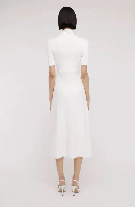 Scanlan Theodore Crepe Knit Daisy Soft Midi Dress in Ivory Cream Size L AU 12 photo 3