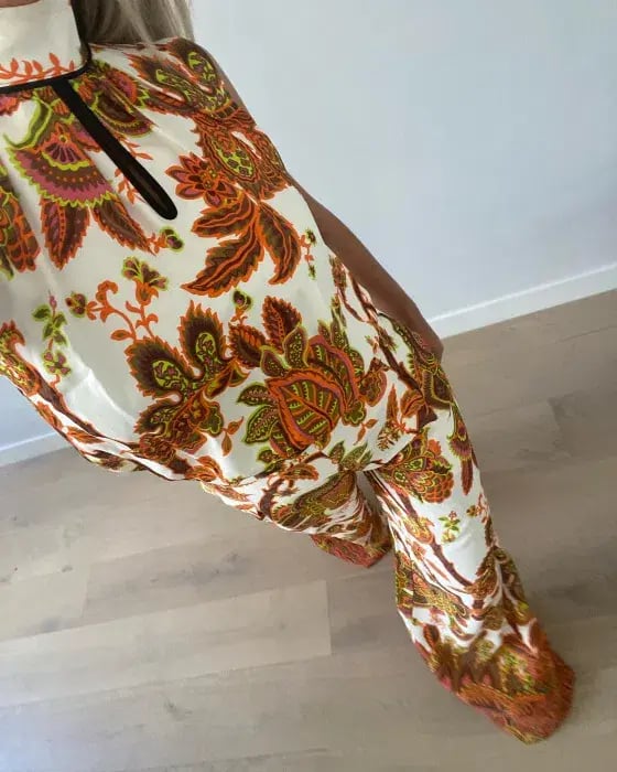 Karen Millen Petite Batik Floral Palazzo Woven Trouser And High Neck Top Orange Size AU 6 photo 3