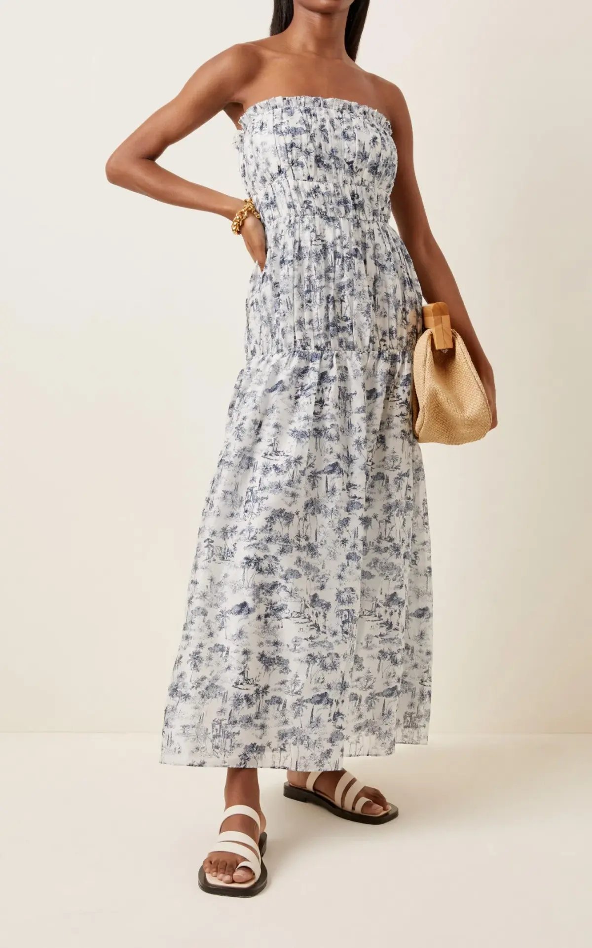 Sir the Label Dimitri Printed Cotton Silk Strapless Midi Dress Print Size XS / AU 6 photo 2