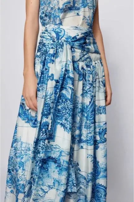 HUGO BOSS Vivilera Chinese Garden Midi Skirt blue and white pattern size 6 photo 4