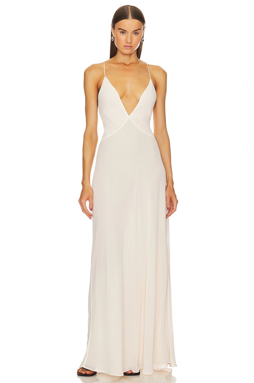 Helsa Studio Sheer Deep V Long Slip Dress - Cream photo 2