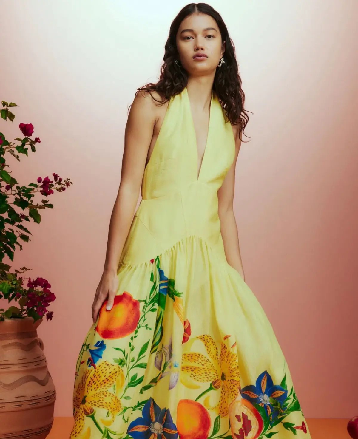 Alemais  Dahlia Halter Gown Midi Yellow Print Size AU 10 photo 5