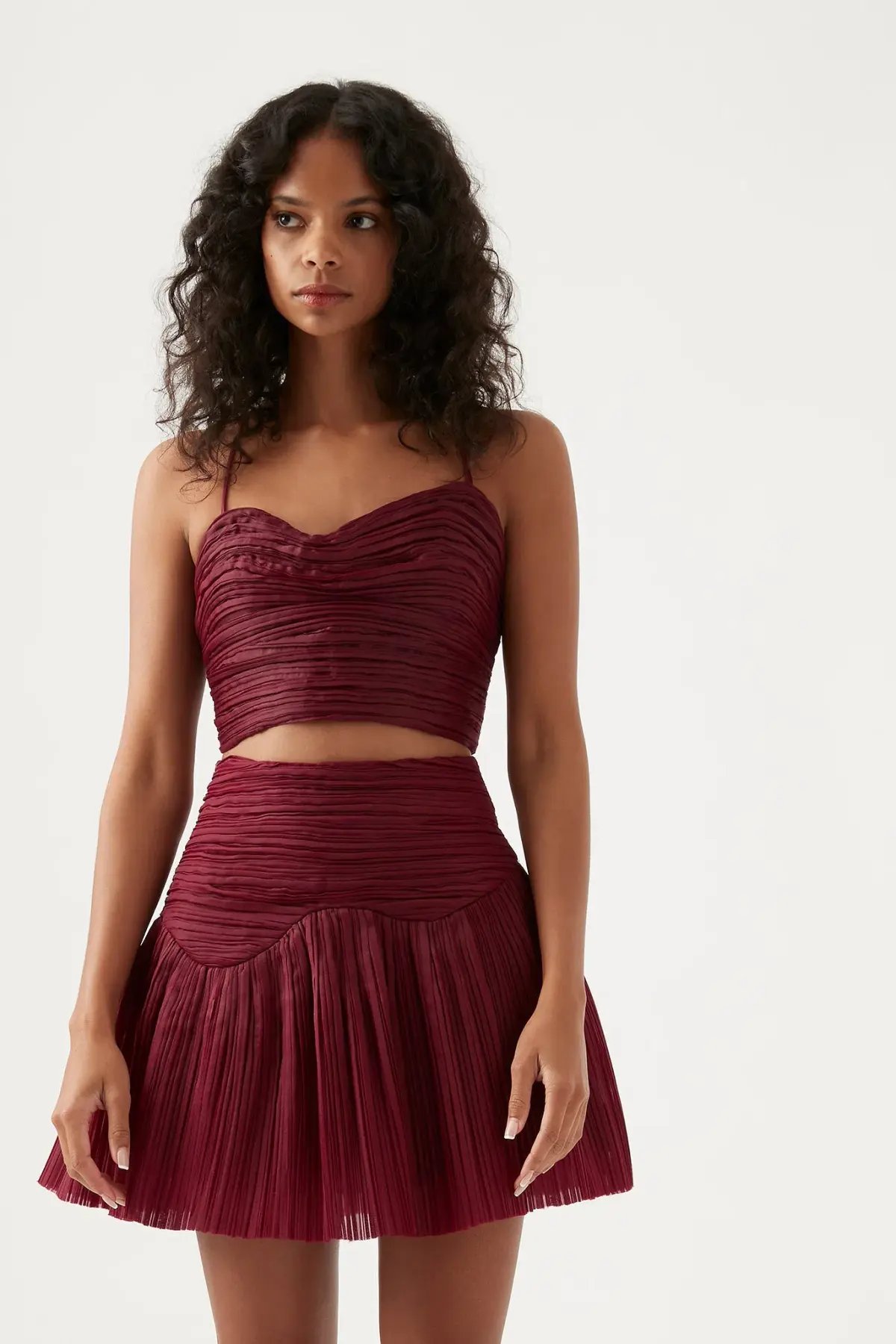 Aje Laurier Wave Cropped Top and Laurier Wave Mini Skirt Set Burgundy Size AU 8 &  10 photo 2