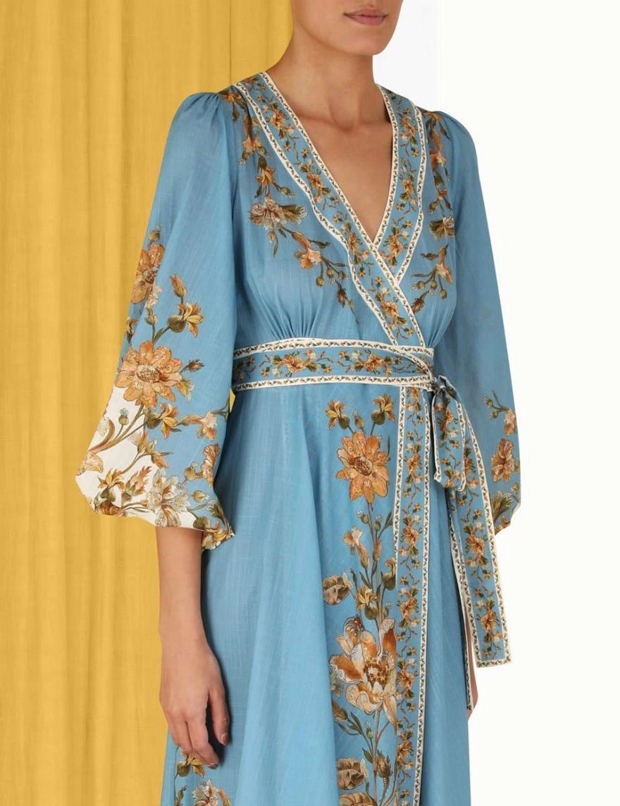 Zimmermann The Chintz Wrap Midi Dress in Blue Daisy Floral photo 2