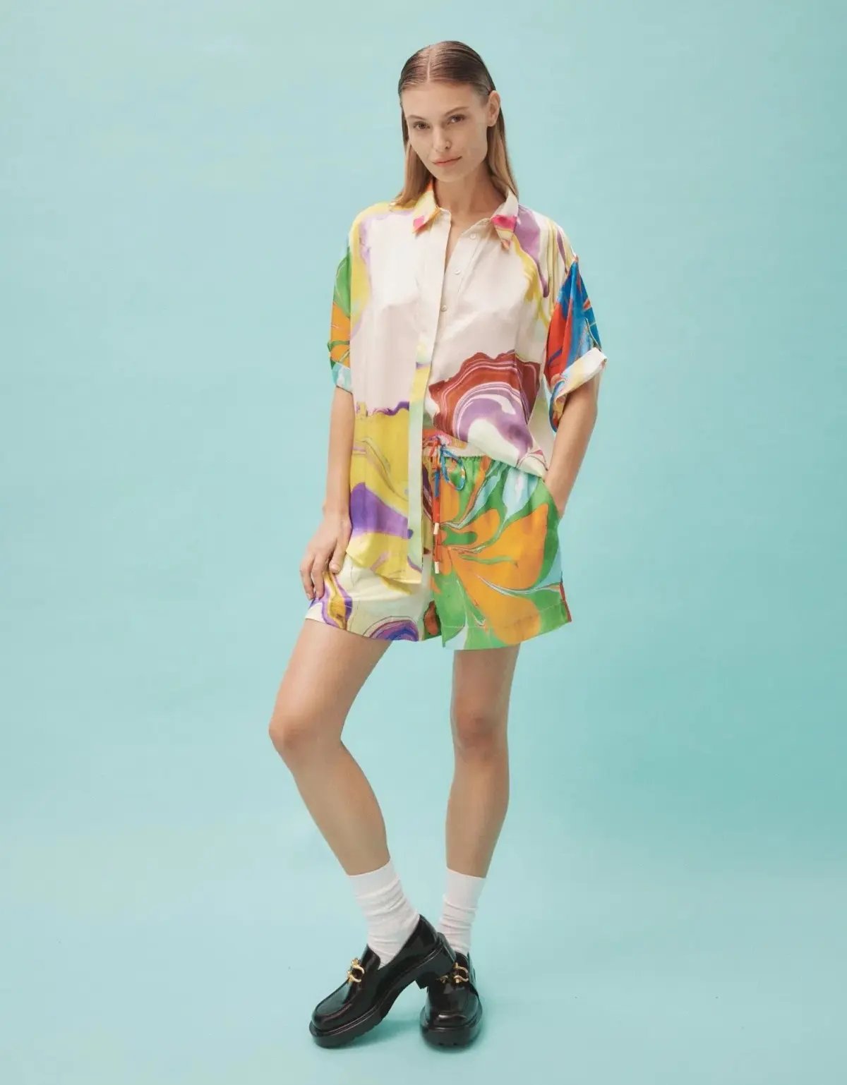 Alemais Luca Silk Shirt and Short Set Multi Size 16 photo 2