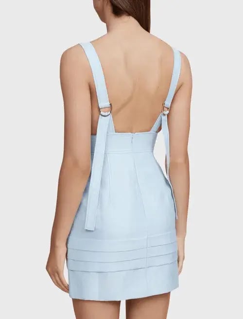 Acler Rowland Bodycon Linen Mini Dress Cloud Blue Size 8 photo 3