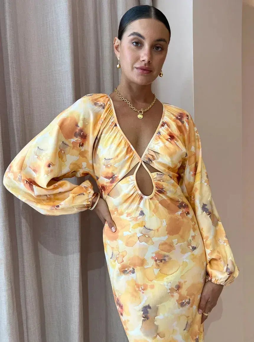 Significant Other Libby Long Sleeve Midi Dress Floral Size 8 photo 2