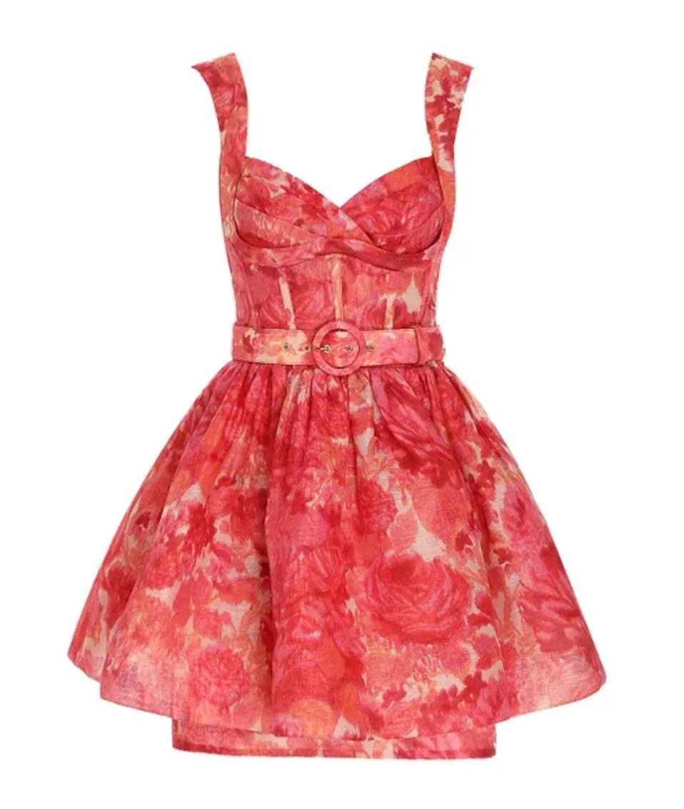 Zimmermann High Tide Mini Dress Pink Ikat Floral Size 0 / AU 6 to 8 photo 3