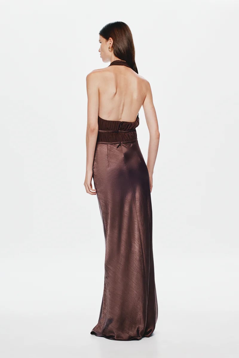 Misha Collection Celine Satin and Mesh Maxi Dress photo 4