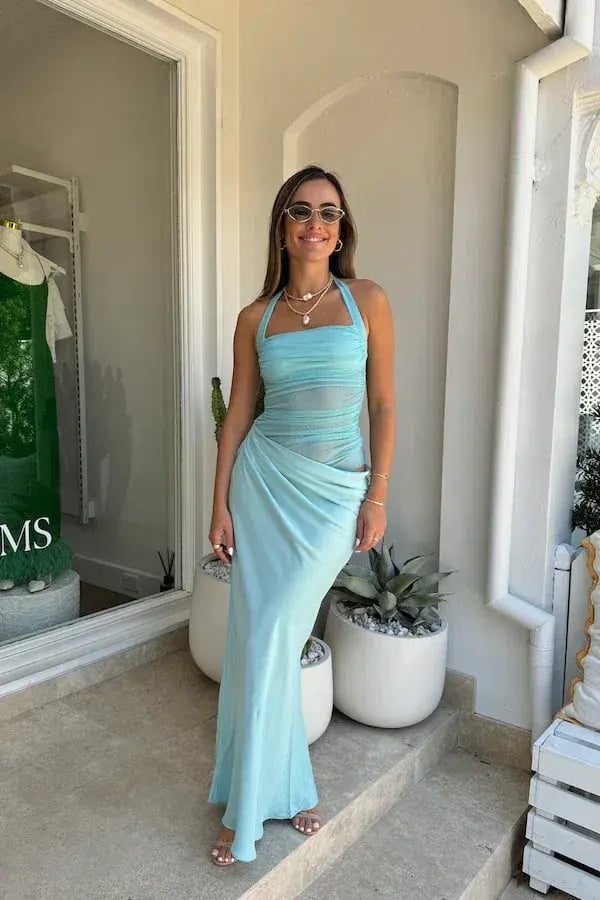 BENNI Gina Maxi Dress Aquamarine Blue Size 8 photo 3