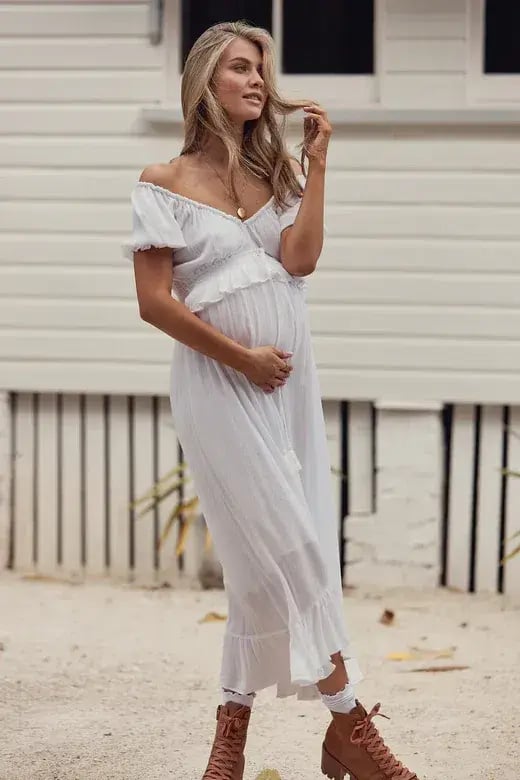 Coven & Co Boho Maternity True Romance Gown White Size L / AU 14 photo 5