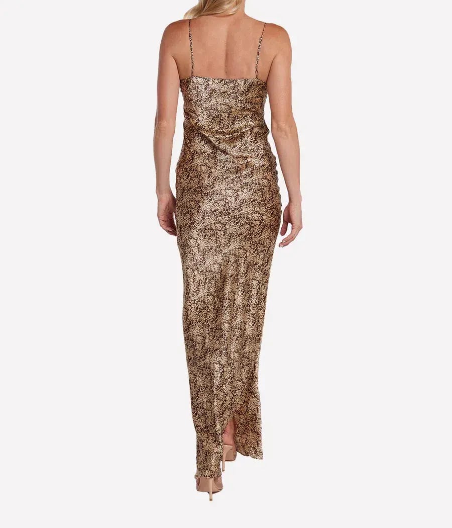 Nili Lotan Cami Gown Fall Leaf Print Brown Size AU 6 photo 2