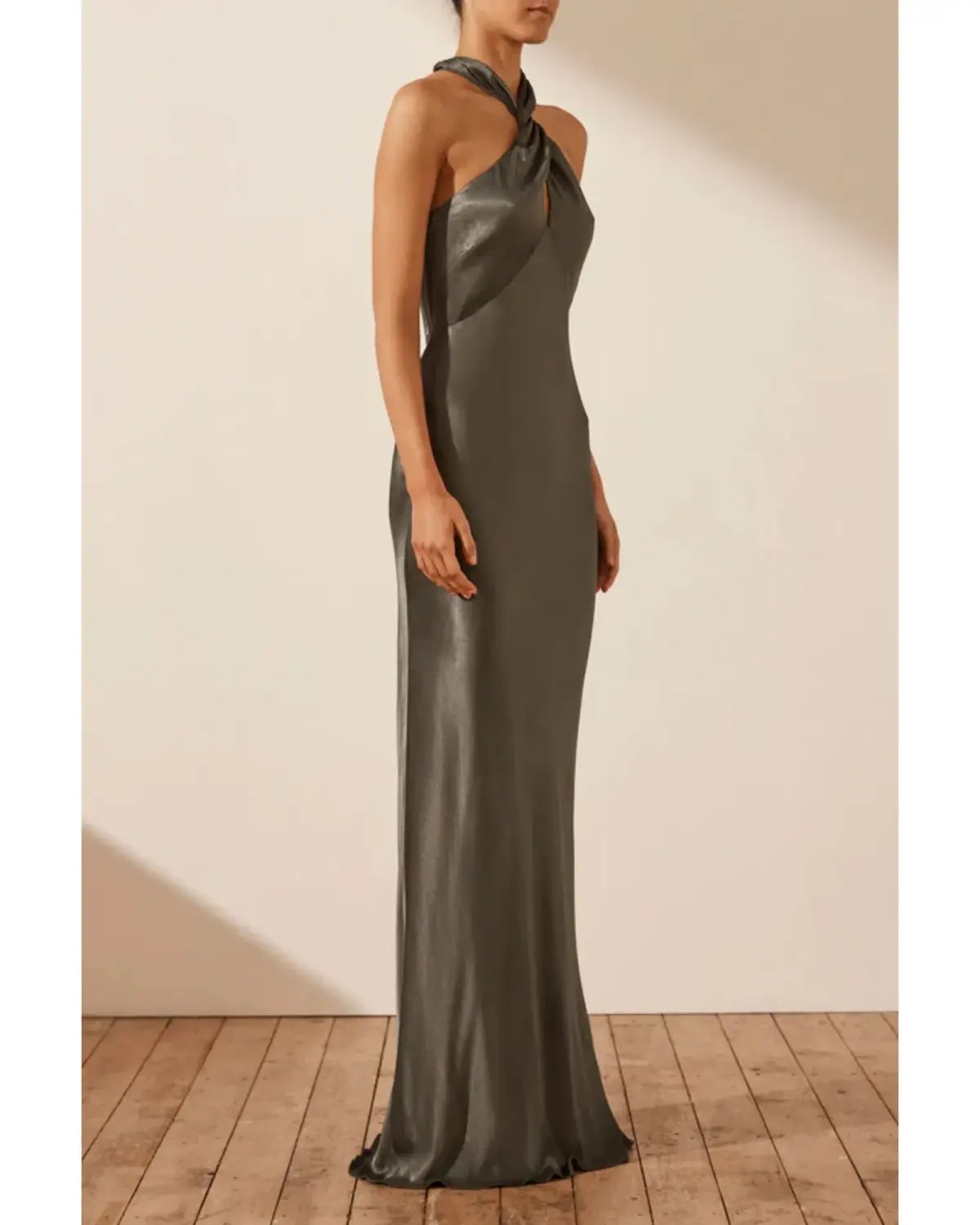 Shona Joy La Lune High Neck Twist Maxi Dress Olive Size AU 10 photo 2