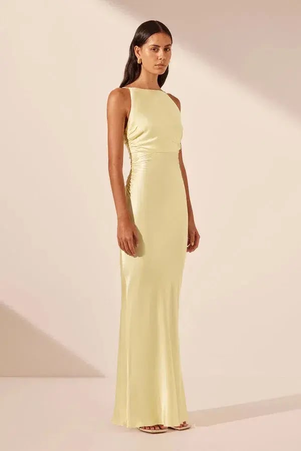 Shona Joy La Lune High Neck Ruched Maxi Dress Lemon Size 10 photo 2