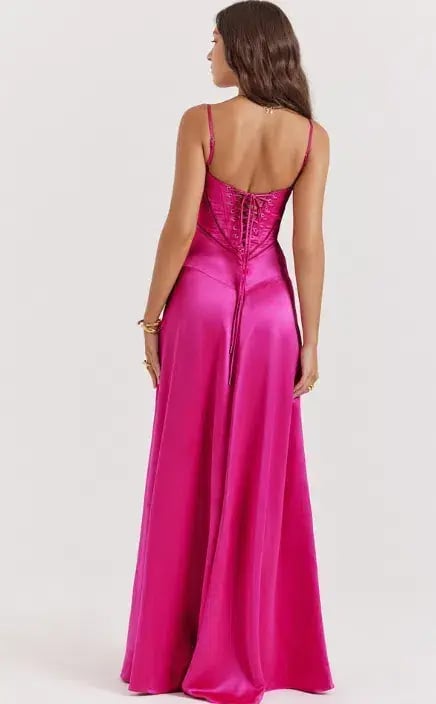 House of CB Anabella Seren Lace Up Corset Maxi Dress in Hot Pink Fuchsia Size M / Size AU 10 photo 4