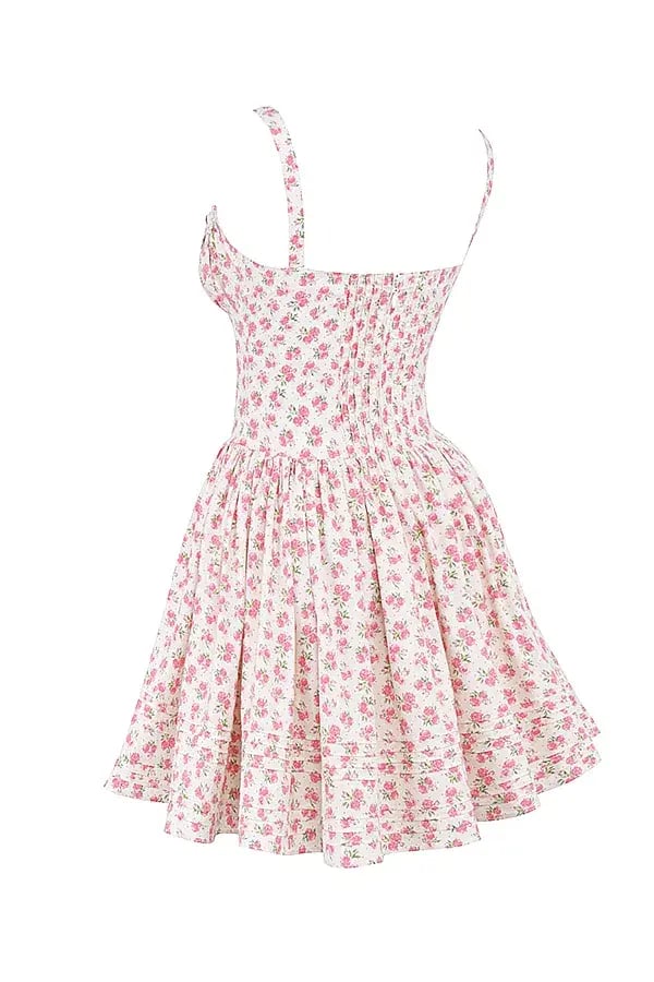 House of CB Natassia Cotton Mini Dress White Rosebud Print Size 8 photo 12