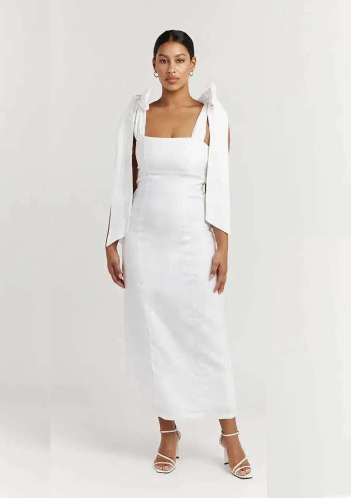 Dissh Aisle Linen Bow Midi Dress White Size 12 photo 4