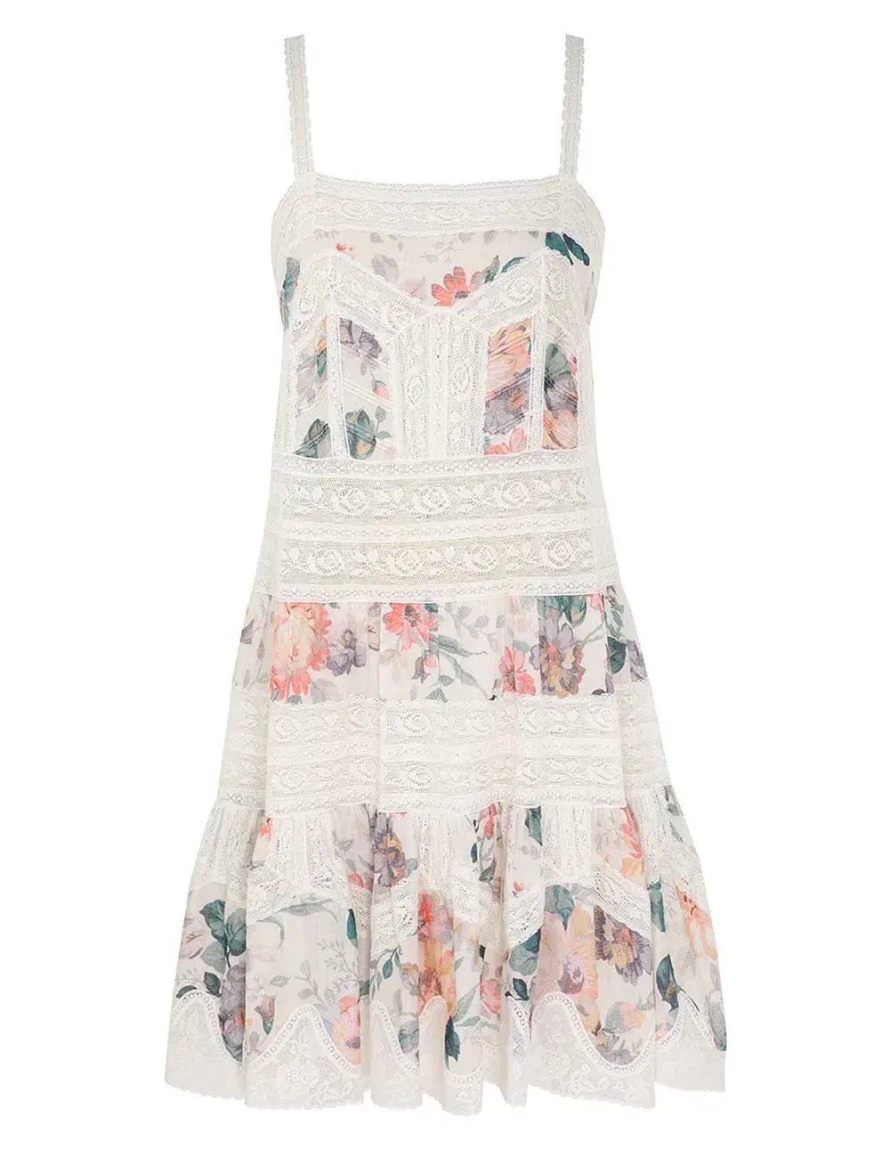 Zimmermann Acacia Lace Trim Mini Dress Cream Multi Floral Size 0P / AU 6P photo 4