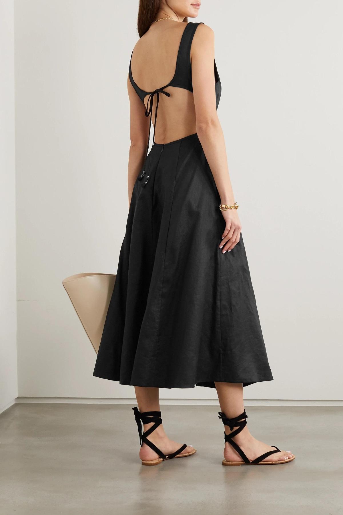 Zimmermann Lulu Cut Out Linen Midi Dress Noir Black Size 6 photo 2