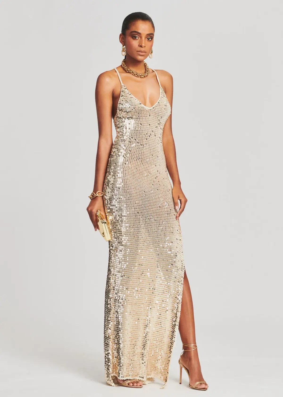Retrofete Marie Sequin Crochet Dress Ivory Gold Sequin Size XS/S photo 2