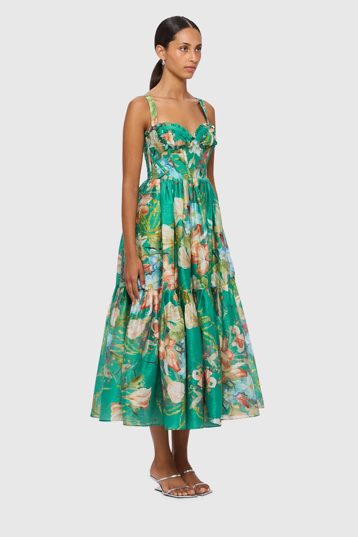 LEO LIN ROSE BUSTIER MIDI DRESS - OPULENT PRINT IN VERDANT photo 5