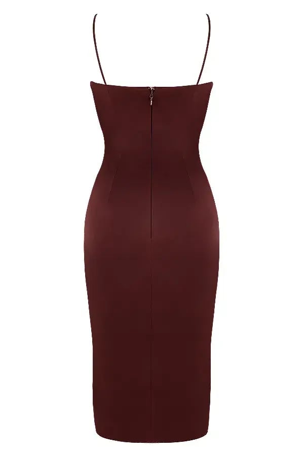House of CB Anja Satin Corset Midi Dress Brown Size 8 photo 7