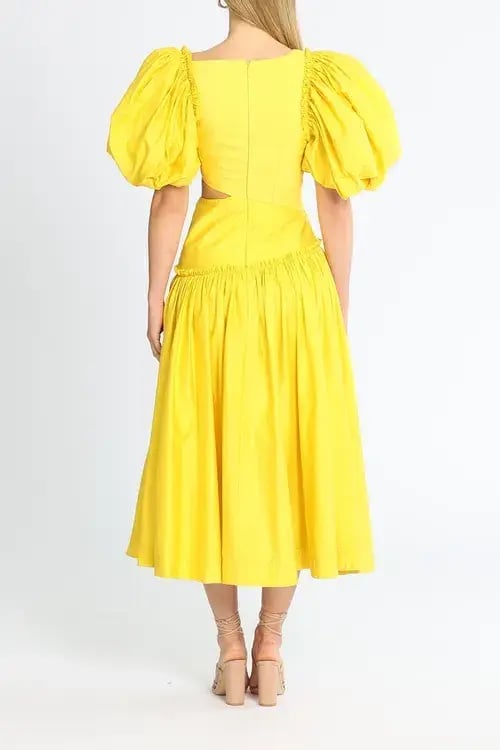 Aje Chateau Cut Out Midi Dress Yellow Size AU 8 photo 3
