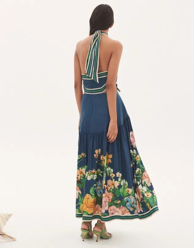 Alemais Lyla Halter Midi Dress  Royal Blue Floral Size AU 12 photo 2