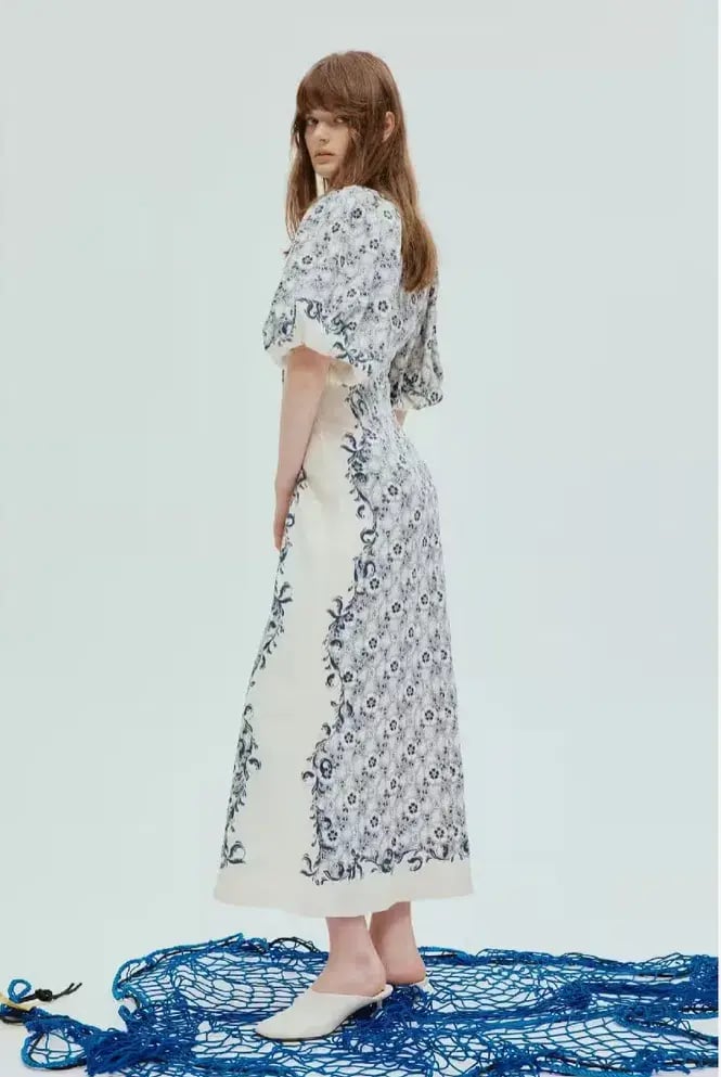Alemais Airlie Midi Dress White/Blue Floral Size 10 photo 4