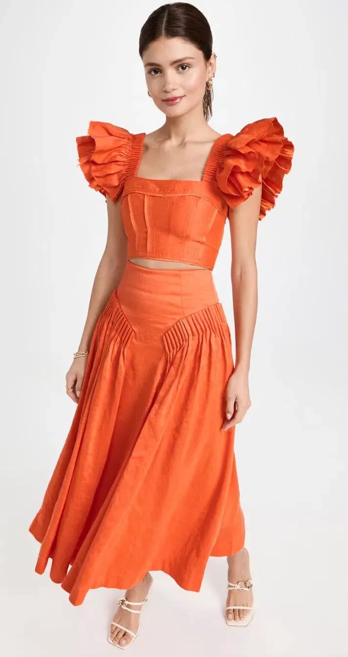 Aje Imagination Frill Sleeve Top Orange Size 14 & Yves Midi Skirt Size 12 photo 2
