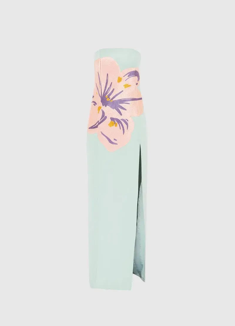 Leo Lin Clémence Embroidered Split Maxi Dress in Hibiscus in Pistachio Size 8 photo 4