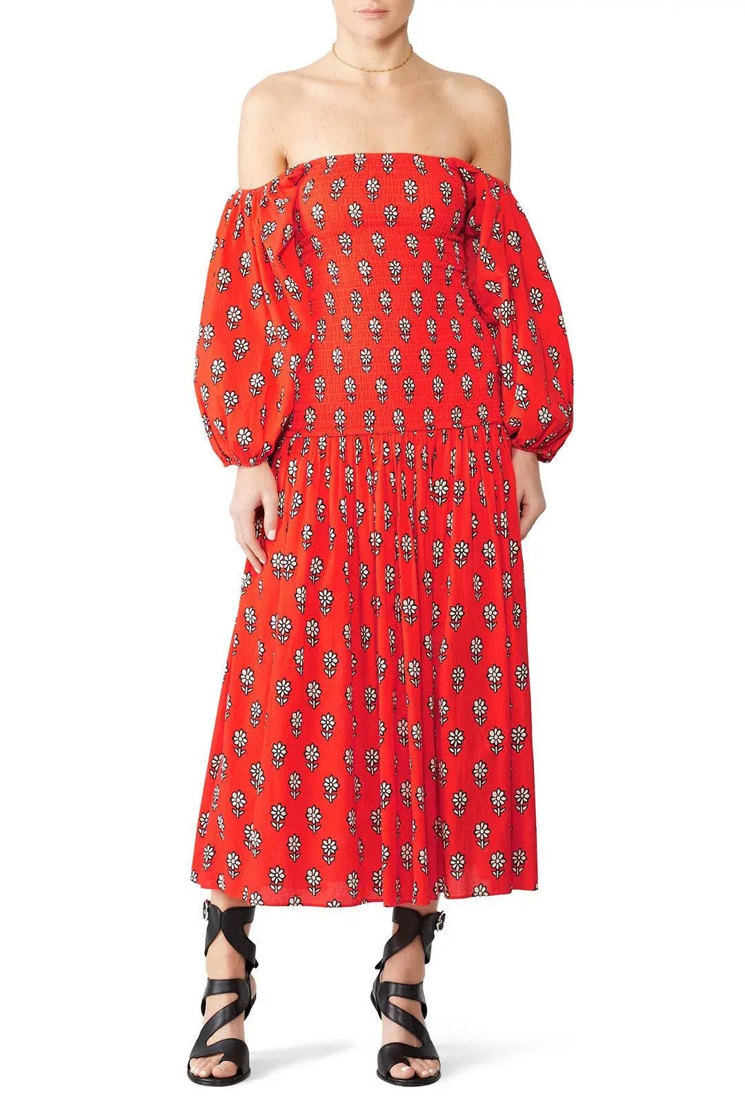 Rhode Harper Midi Dress Red/Print Size 10 photo 2