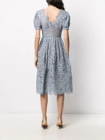 Self Portrait Fine Cord Lace Midi Dress Blue Size 10 photo 2
