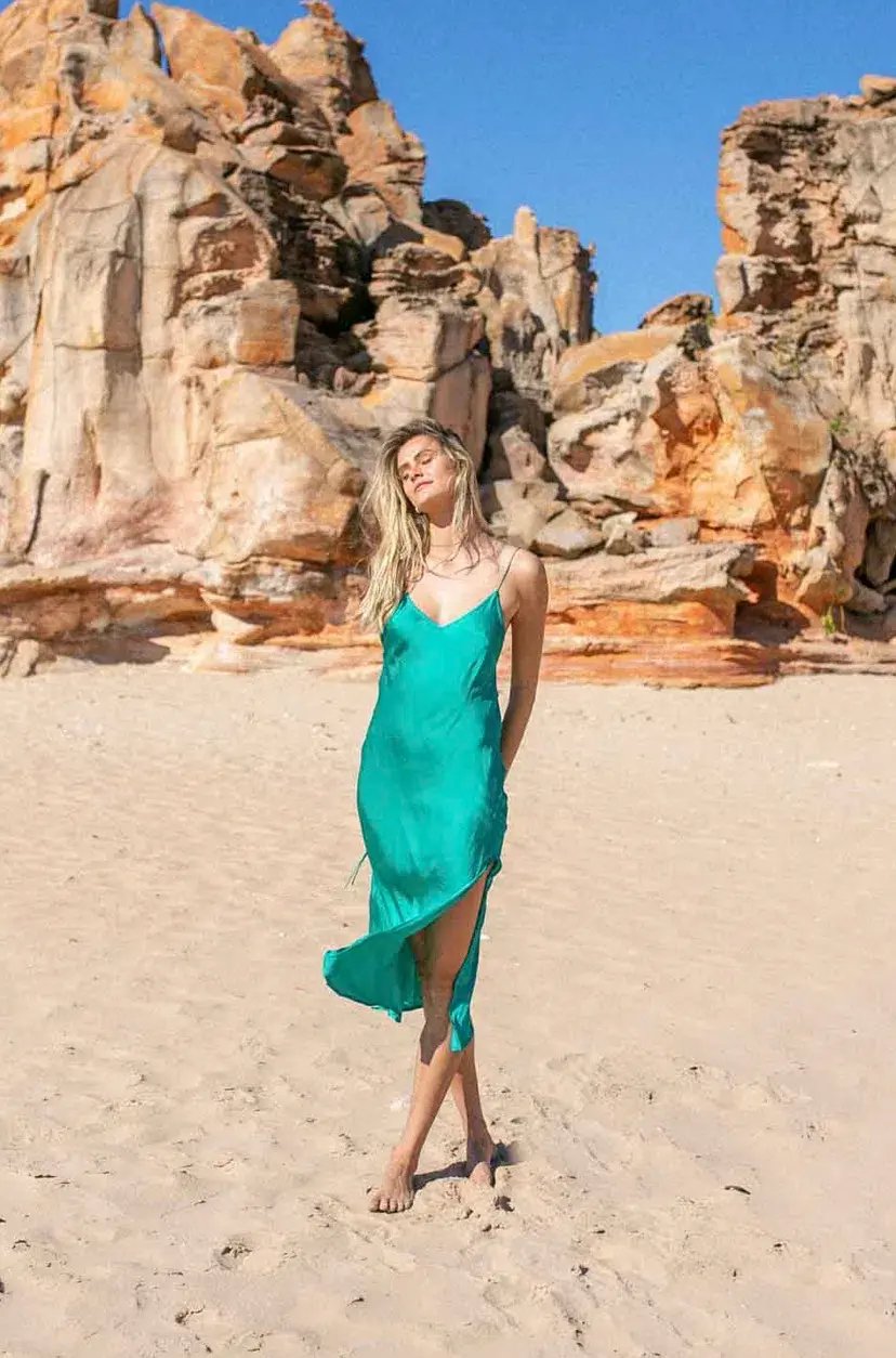 Turquoise Lane Columbia Slip Dress Green Size AU 10 photo 3