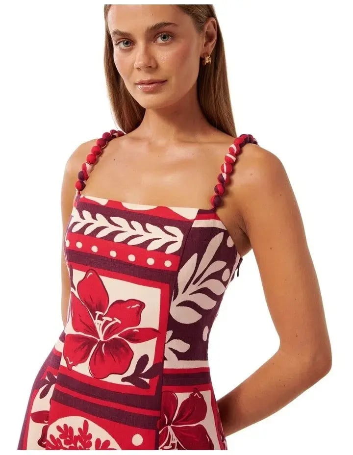 Forever New Sasha Strappy Printed Linen Mini Dress Athena Tile Size 10 photo 5