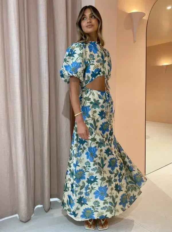 Sir the Label Celia Puff Sleeve Midi Dress in Blue Floral Alexandre Print Size 0 (AU 6) photo 4