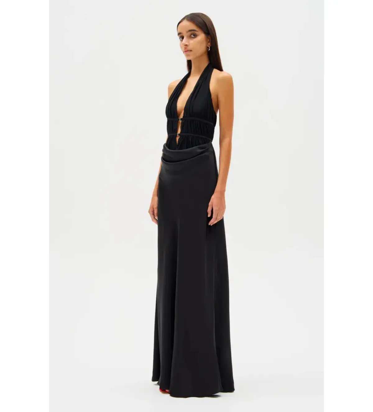 Misha Celine Satin Maxi Dress Black Size 8/S photo 2