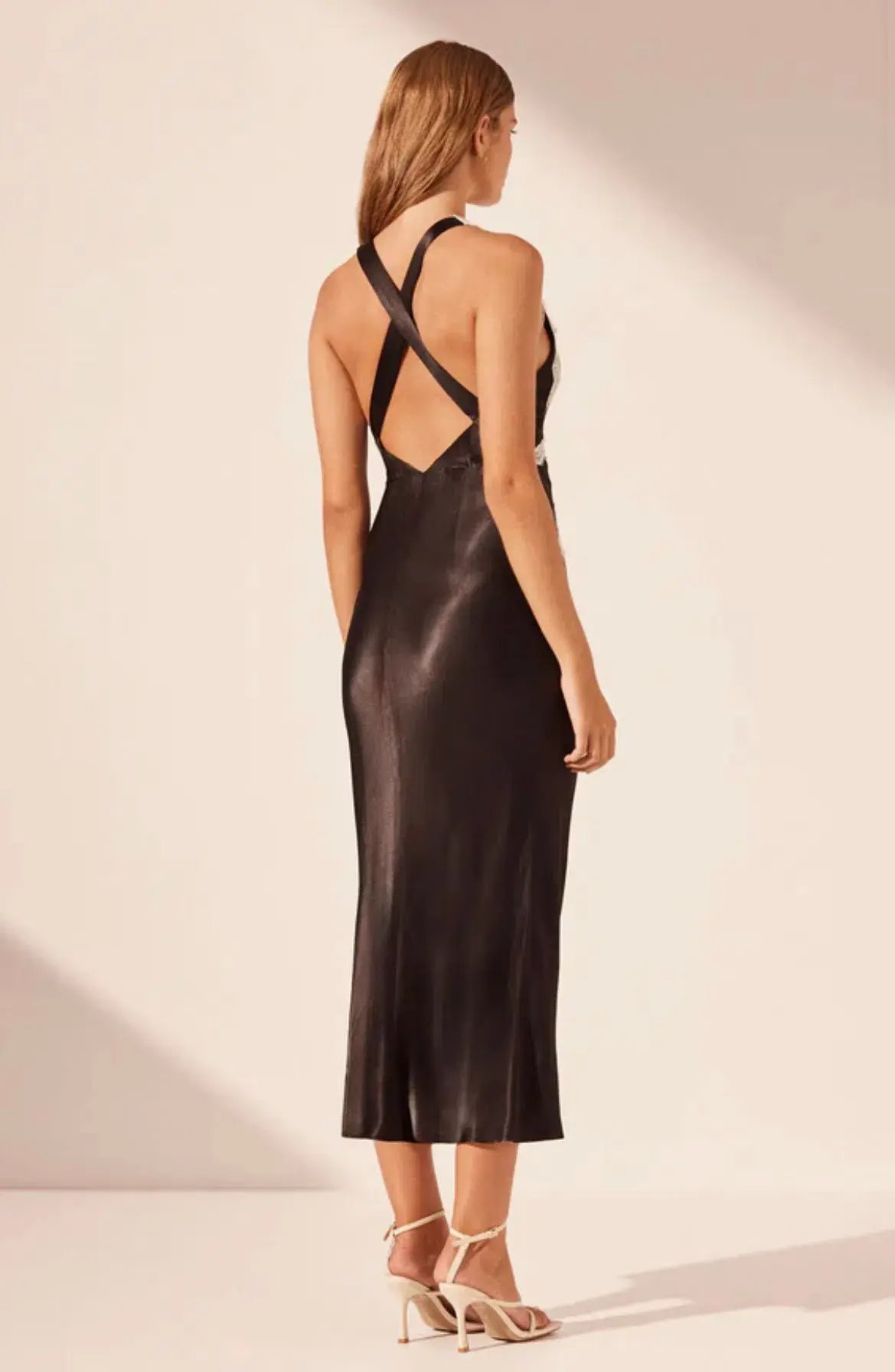 Shona Joy Camille Lace Cross Back Midi Dress in Black/Ivory Size 8 photo 3