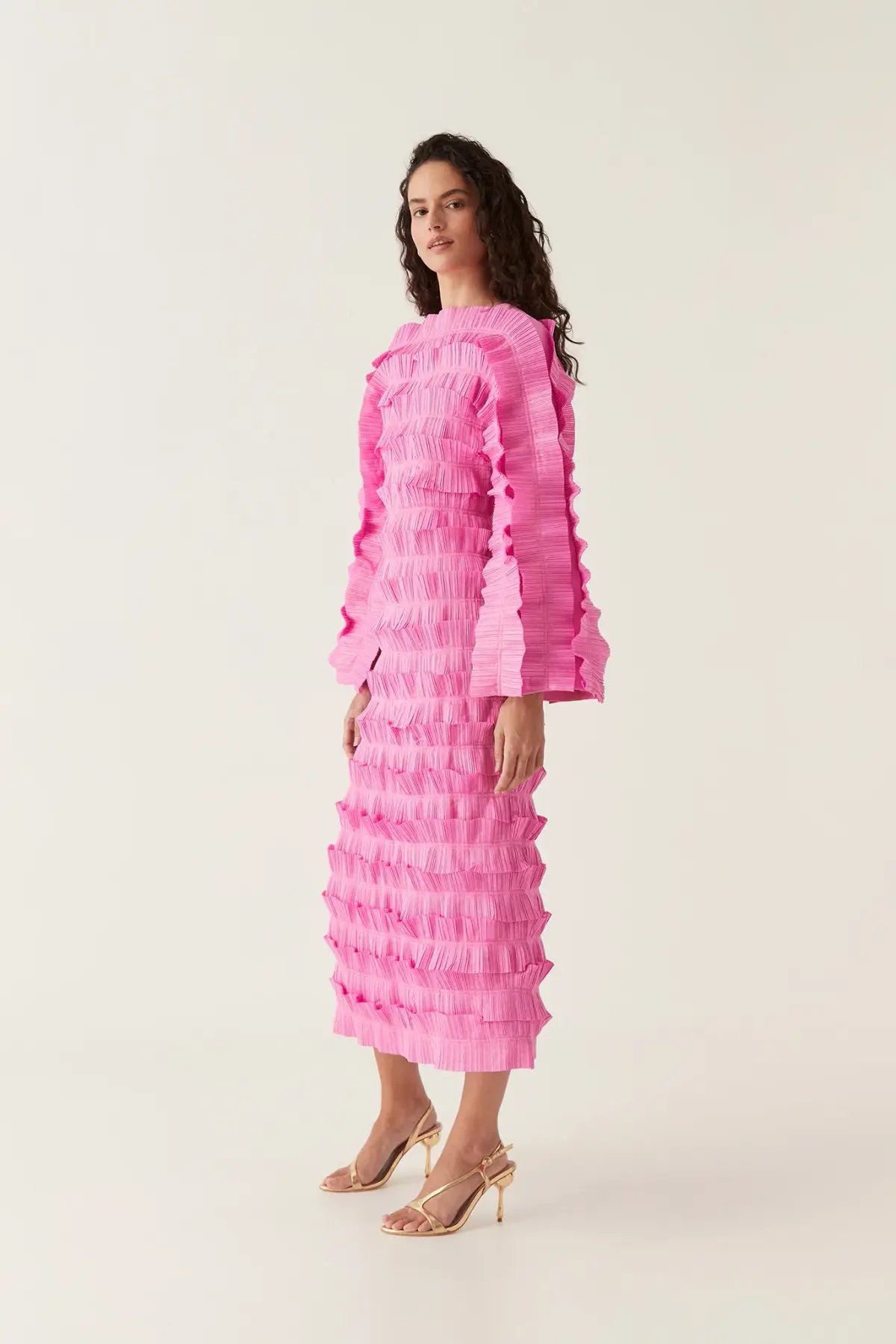 Aje Palladium Ruffled Midi Dress in Muted Fuchsia Size AU 10 photo 2