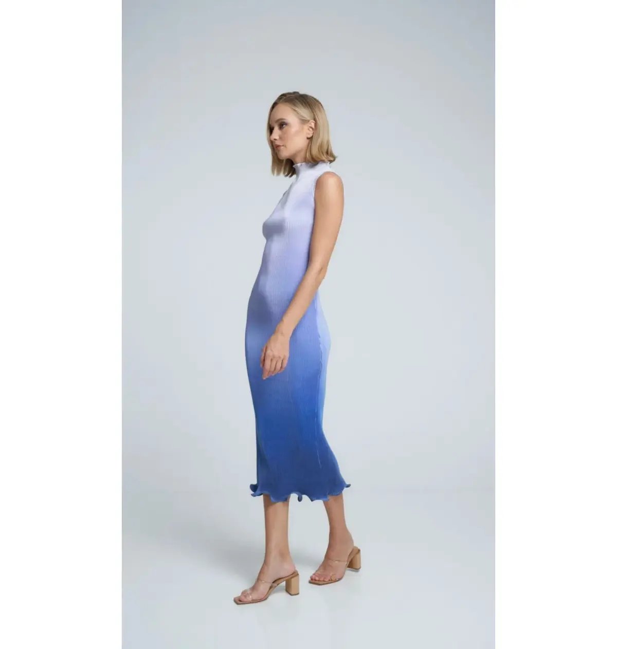 L'Idée Silencio Plisse Midi Dress in Ocean Blue Ombre Size AU 8 photo 2