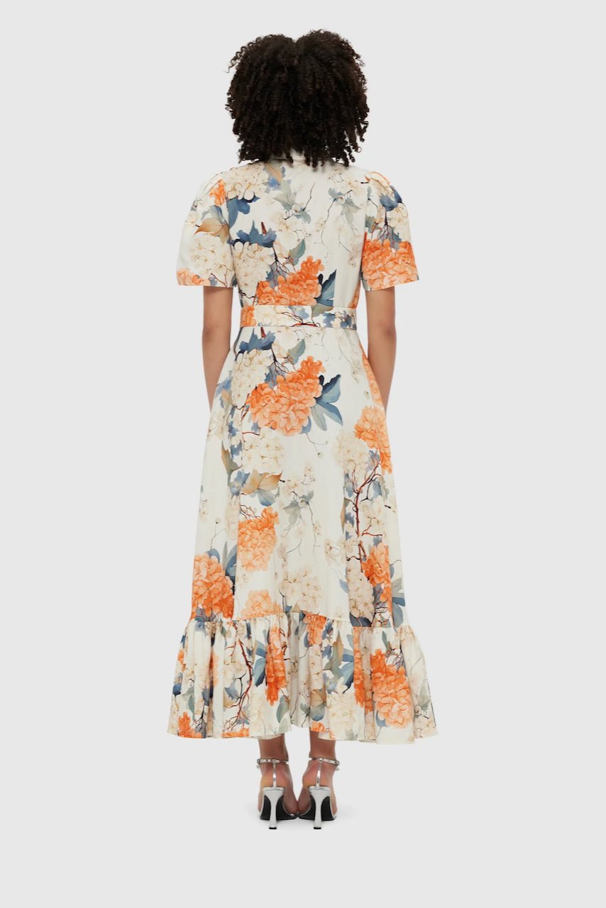 Leo Lin Becca Short Sleeve Midi Dress - Hydrangea Print in Vanilla photo 2