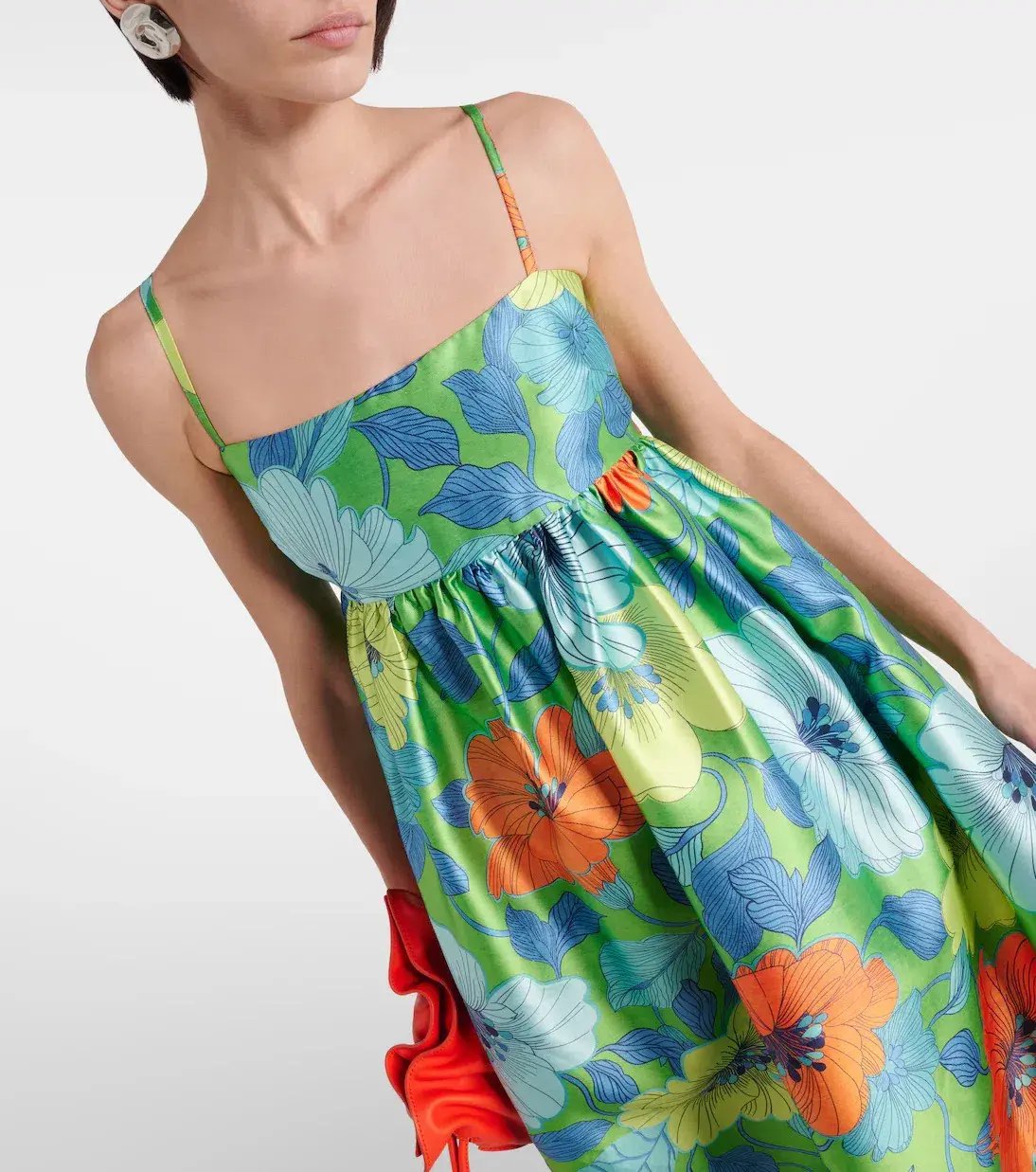Alemais Calypso Floral Satin Midi Dress Green Blue Flower Print Size 10 AU photo 2