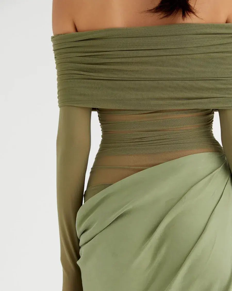 Benni Yasmin Off-Shoulder Maxi Dress Pistachio Size 8 photo 2