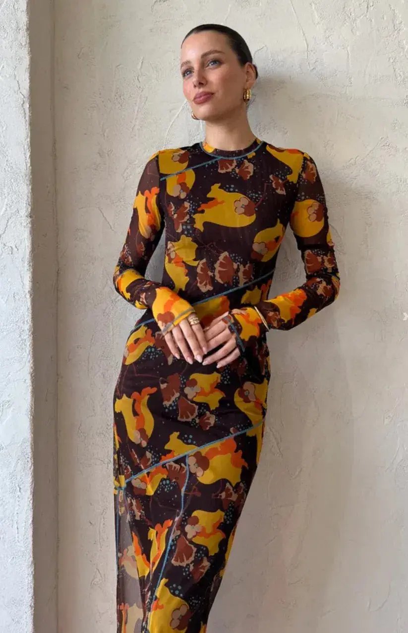 Sir The Label Jacques Mesh Panelled Midi Dress Expressionist Size 2 / AU 10 photo 3
