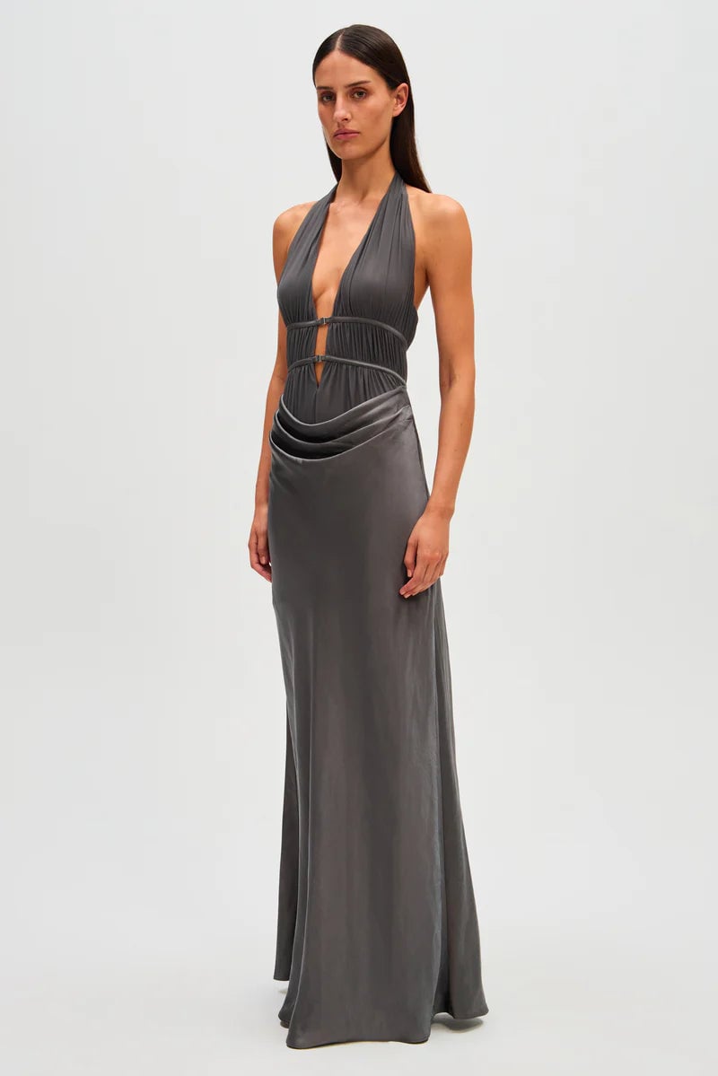 Misha Collection Celine Satin Maxi Dress - Pewter photo 2
