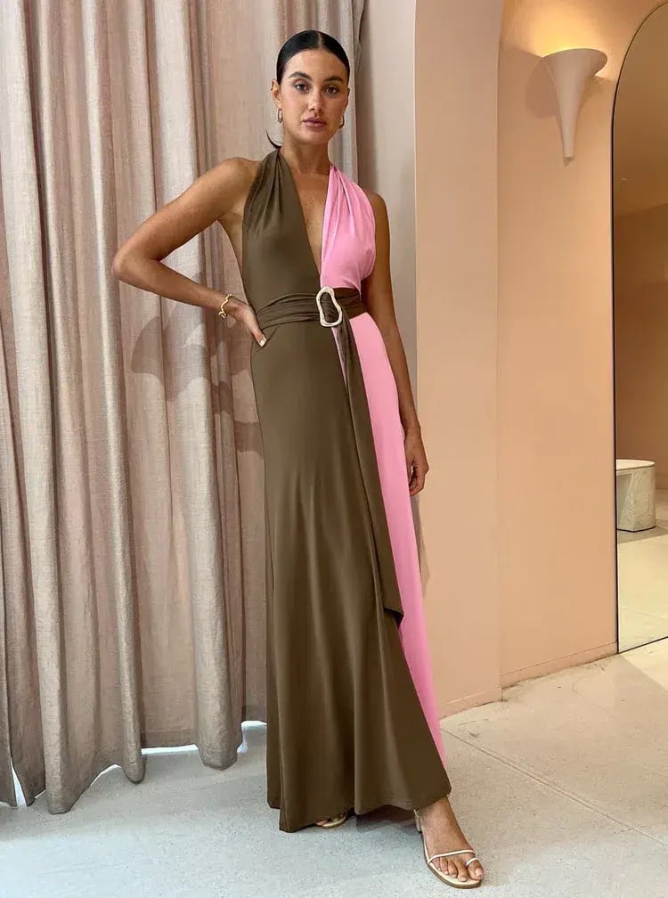 Hansen And Gretel Tempest Halter Wrap Dress In Carob/Pink Size 10 photo 9