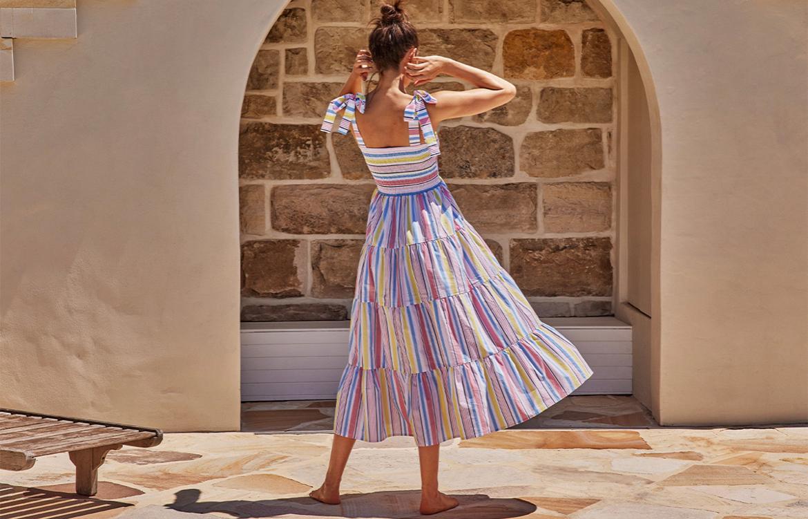 Mister Zimi Savannah Tie Midi Dress in Summer Stripe Size 10 photo 2