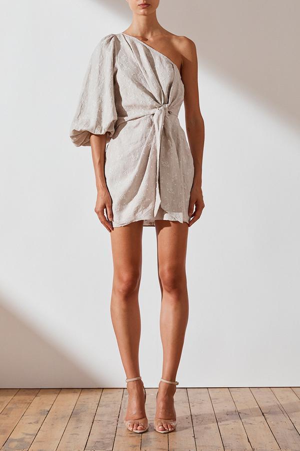 MARGOT EMBROIDERED LINEN ONE SHOULDER MINI DRESS size 10 photo 3