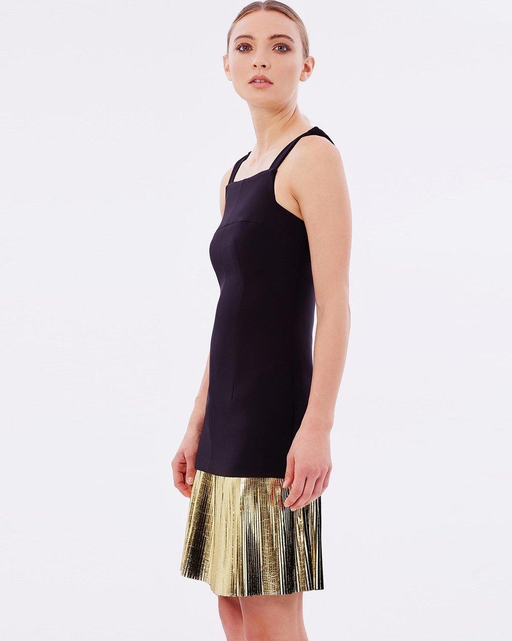 By Johnny Foil Fringe Layers Dress Black Gold Size 8 photo 2